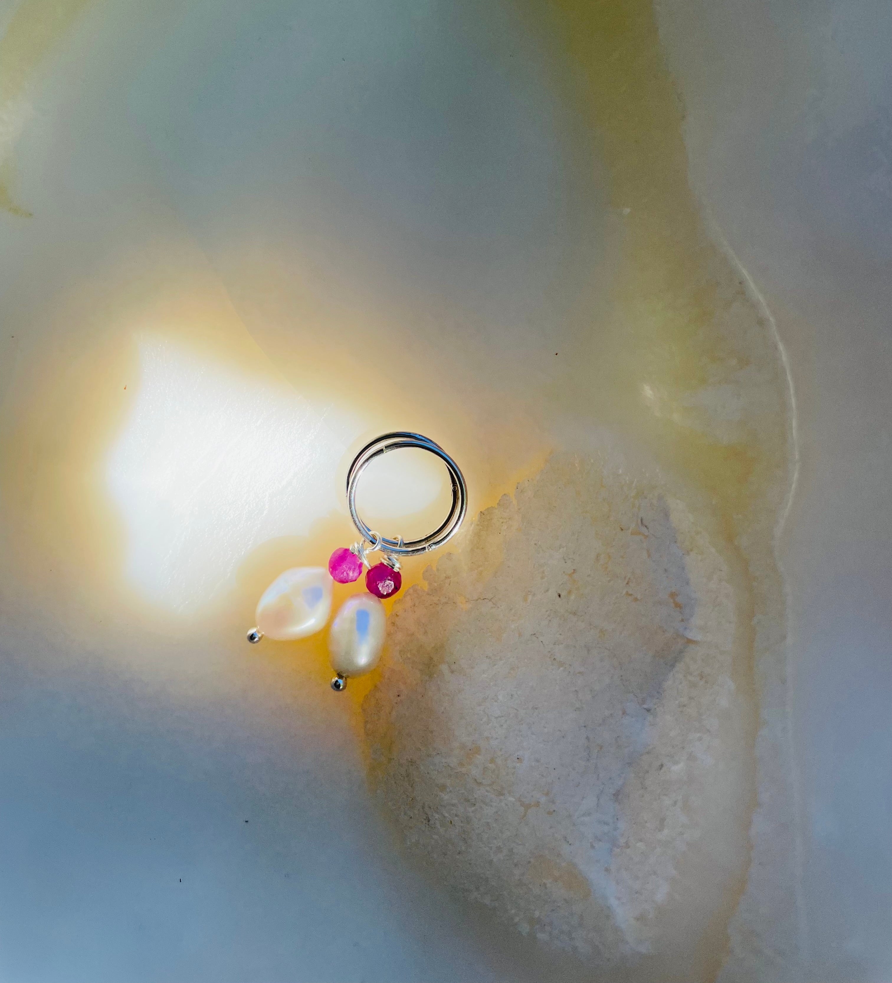 Coastal Collection + Ruby + Baroque Pearl + Silver Hoops