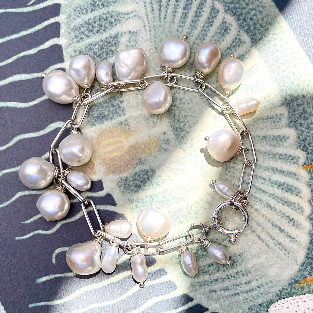Coastal Collection • Baroque Pearl Silver Linear Bracelet