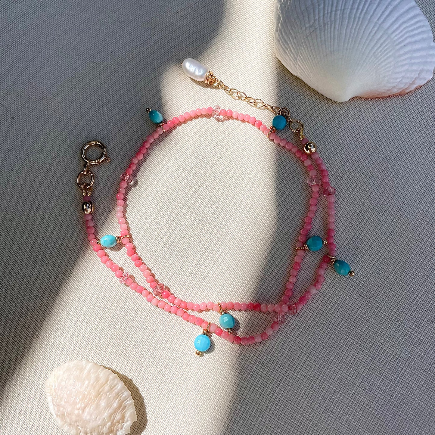 Siren Collection • Turquoise, Pink Topaz & Coral Double Wrap Bracelet