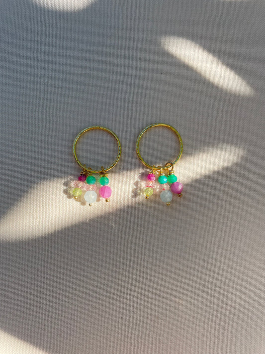 Charm Collection • Ruby, Pink Topaz, Chrysoprase, Peridot & Agate & Aquamarine Tassel Charms + Vermeil Hoops