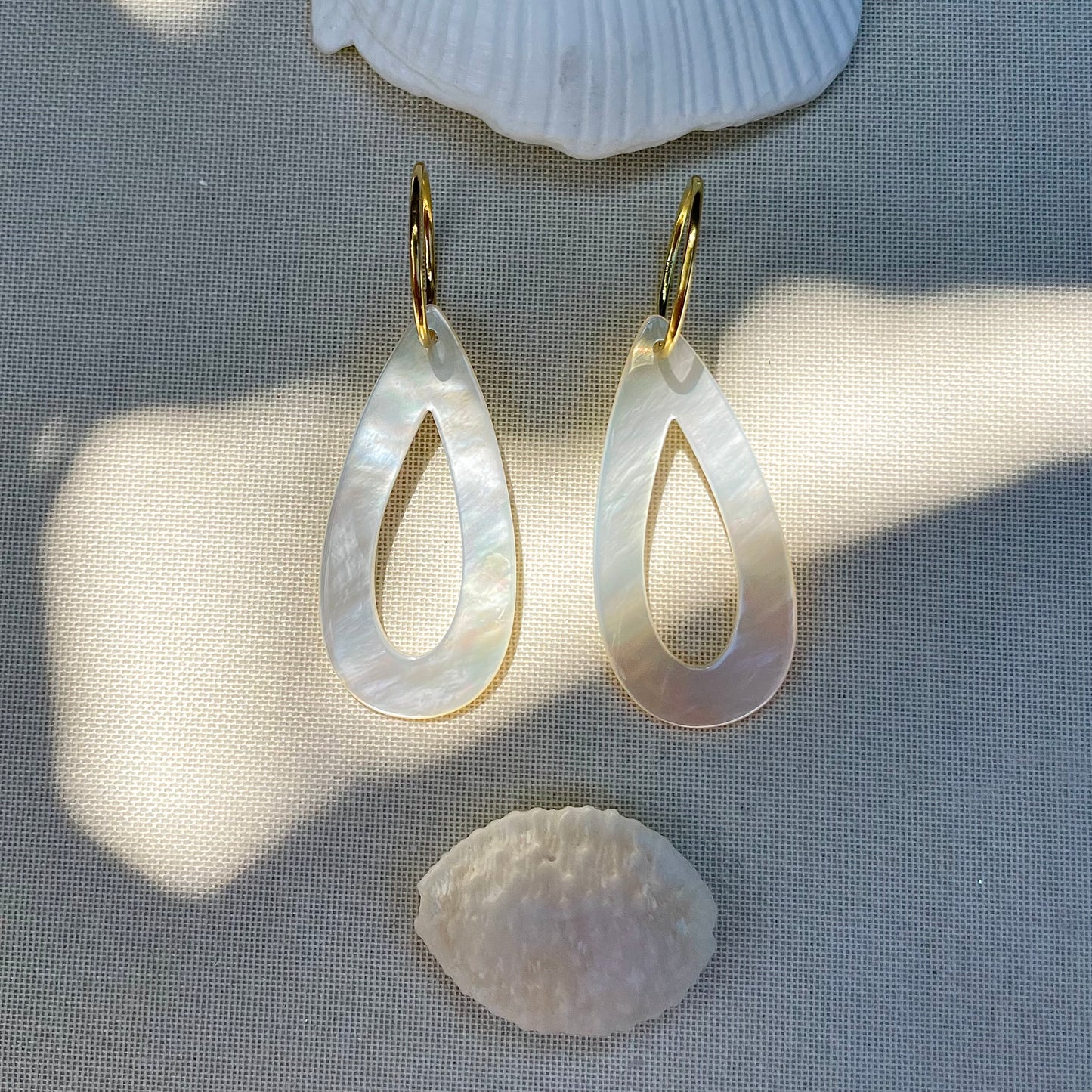 Coastal Collection • Mother of Pearl Shell + Vermeil Hoops.