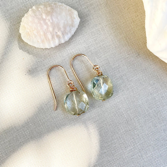 Coastal Collection • Cushion cut Green Amethyst Drop Earrings.