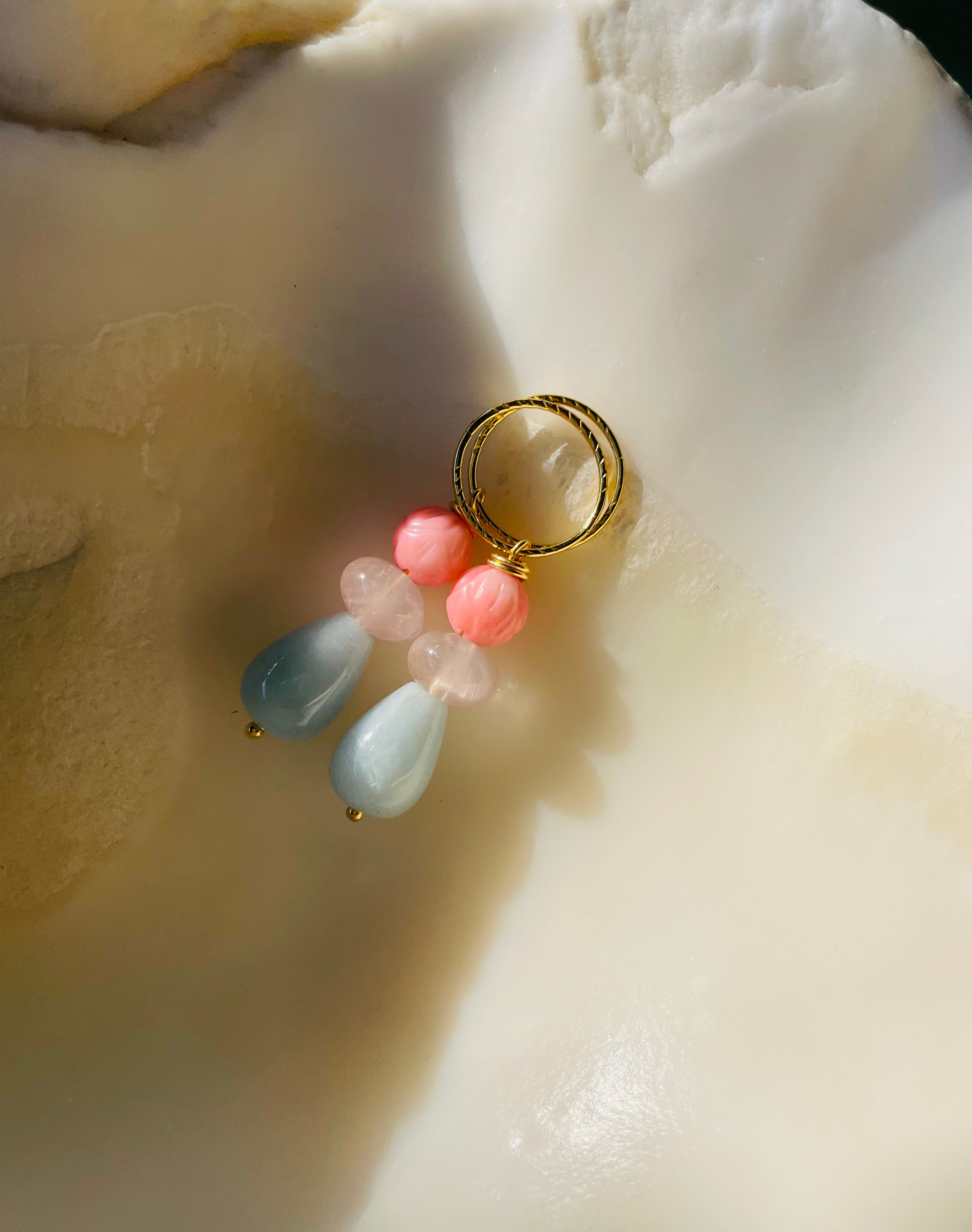 Atlas Collection + Carved Pink Coral + Pink Quartz + Aquamarine