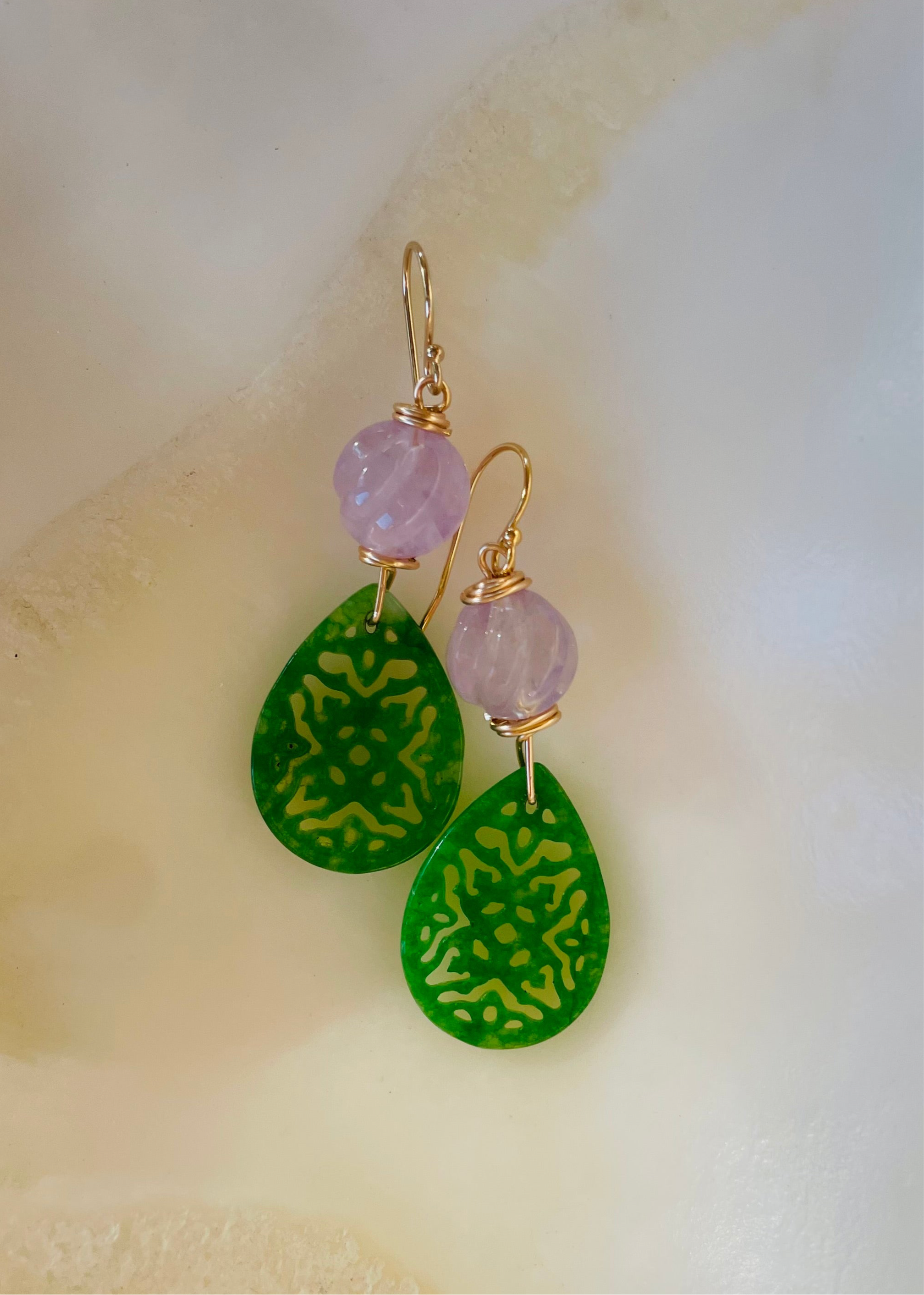 Atlas Collection + Carved Green Quartz + Carved Pink Amethyst