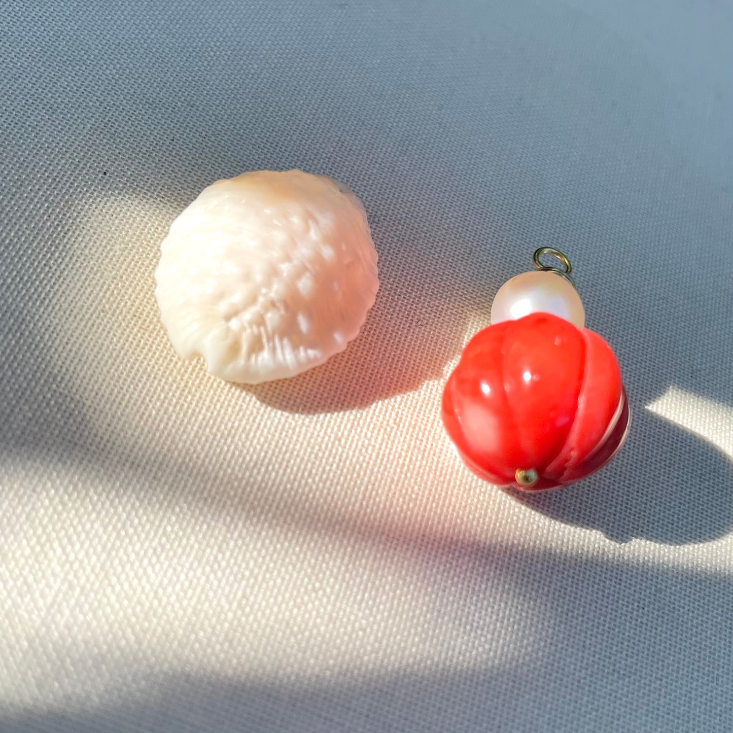 Coastal Collection • Carved Coral & Freshwater Pearl Charm/Pendant.