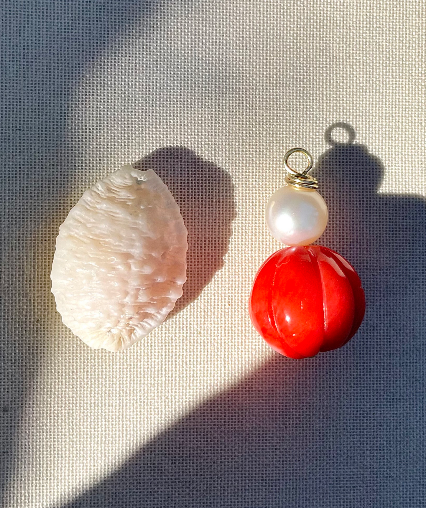 Coastal Collection • Carved Coral & Freshwater Pearl Charm/Pendant.