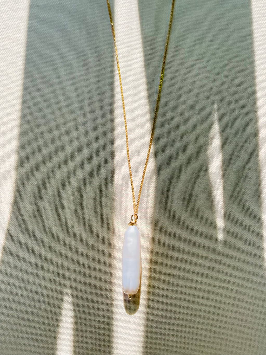 Coastal Collection + Solitaire Japanese Biwa Pearl pendant + vermeil chain