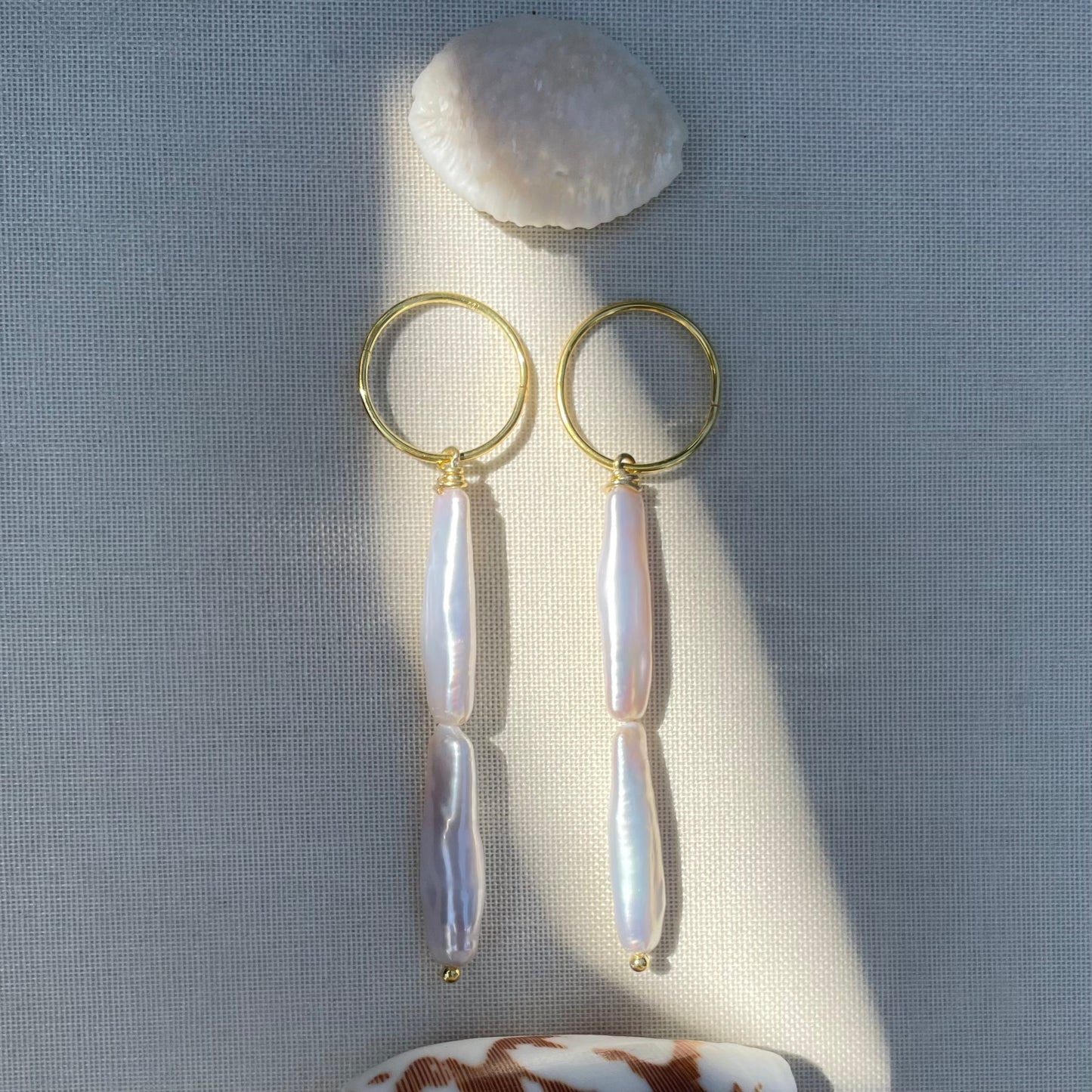 Coastal Collection • Japanese Biwa Pearls + Vermeil Hoops.