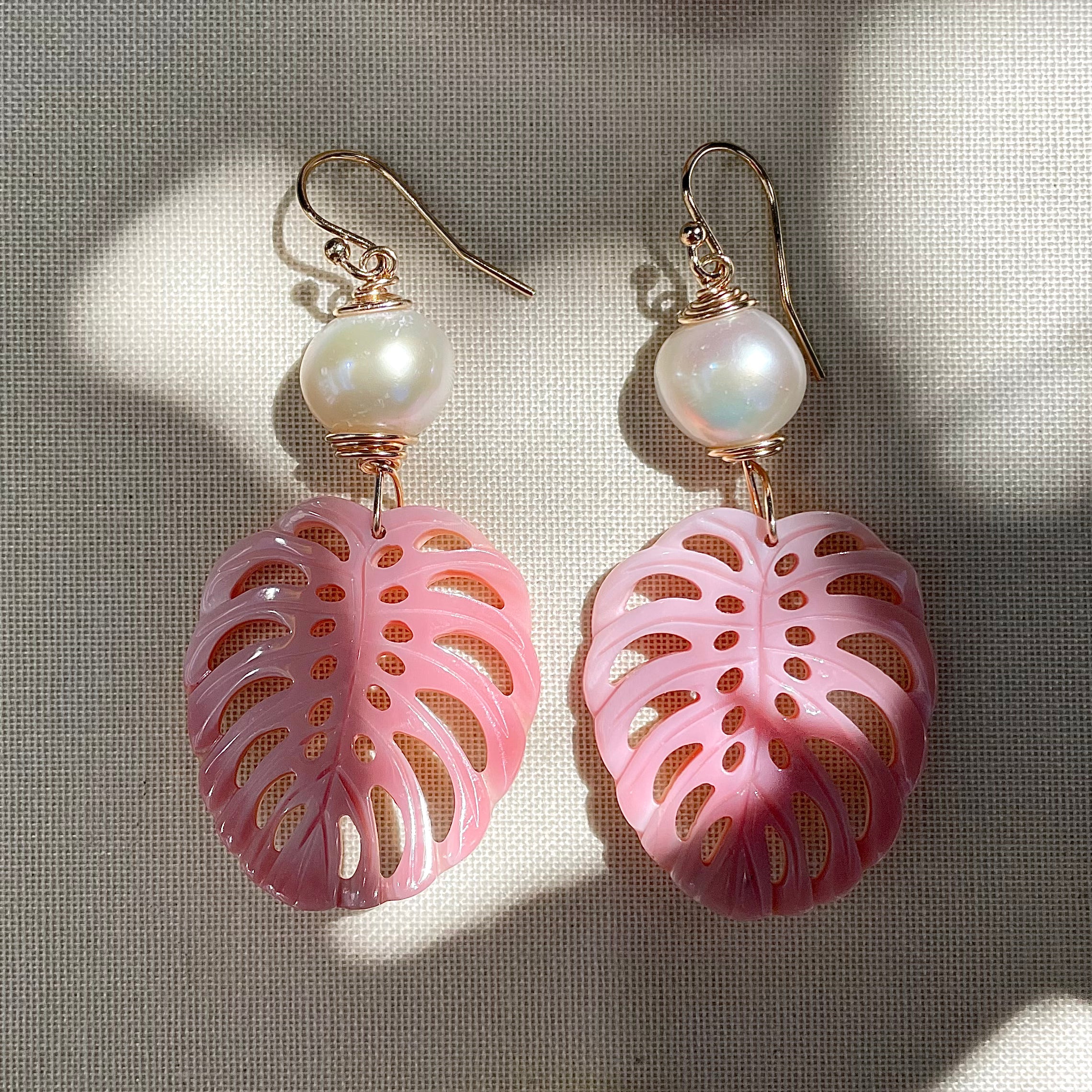 Coastal Collection • Carved Shell & Freshwater Pearl Drop Earrings