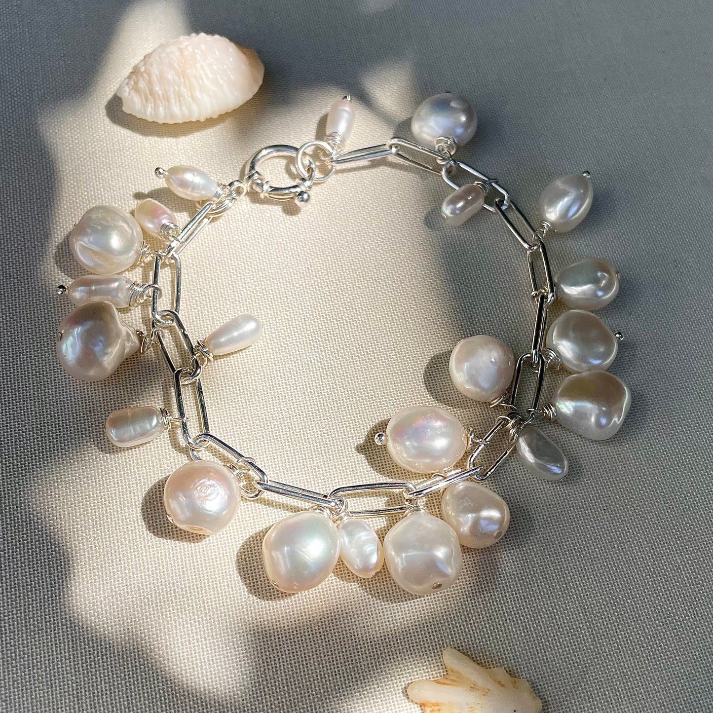 Coastal Collection • Baroque Pearl Silver Linear Bracelet