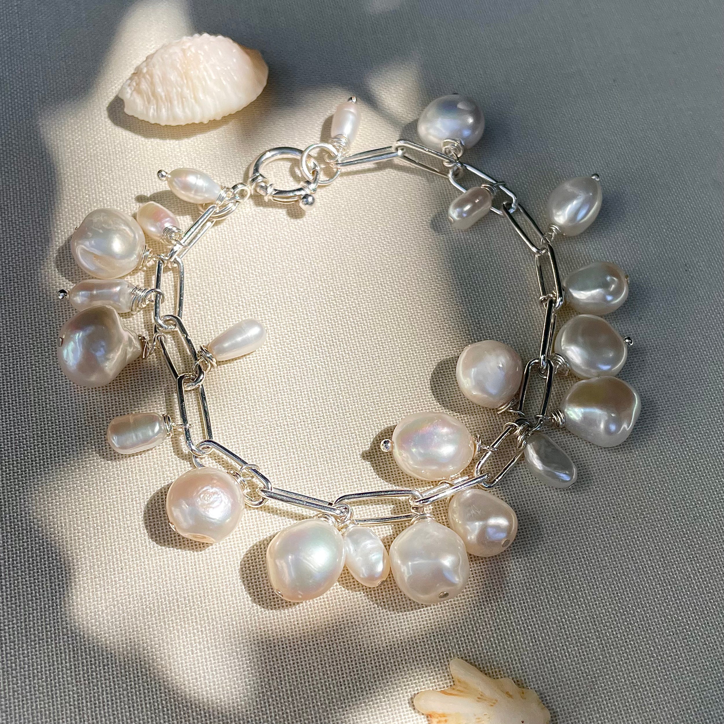Coastal Collection • Baroque Pearl Silver Linear Bracelet