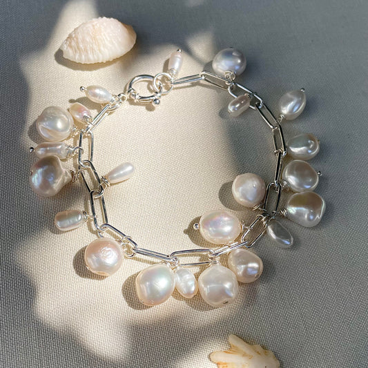 Coastal Collection • Baroque Pearl Silver Linear Bracelet