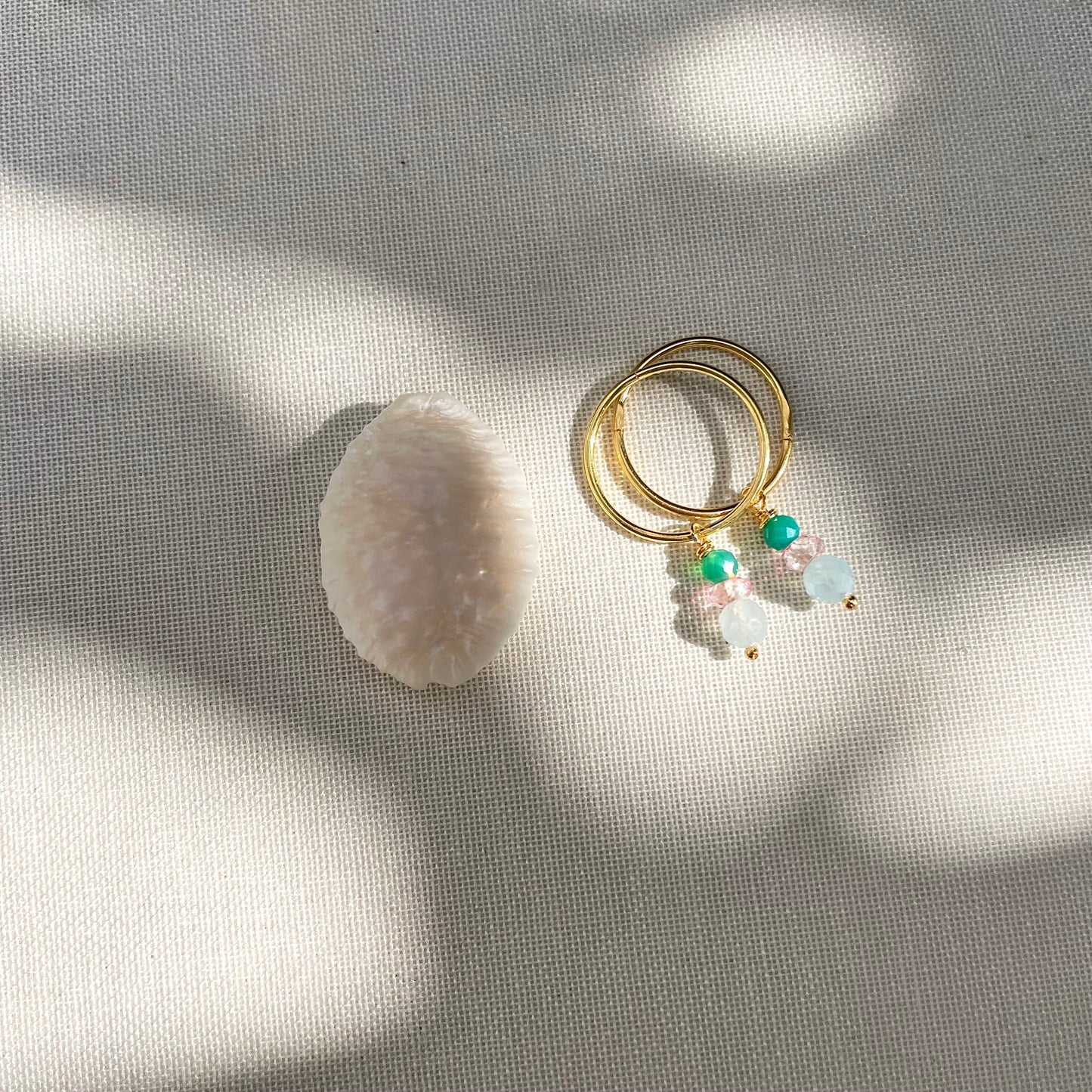 Petite Charm Collection • Aquamarine • Pink Topaz •Green Agate • Aquamarine + vermeil hoops.