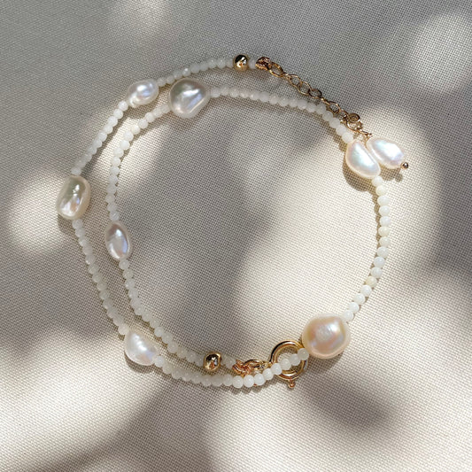 Coastal Collection • Coral & Baroque Pearl Double Wrap Bracelet.