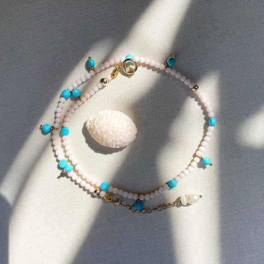 Siren Collection • Turquoise, Coral  & Pearl Double Wrap Bracelet.