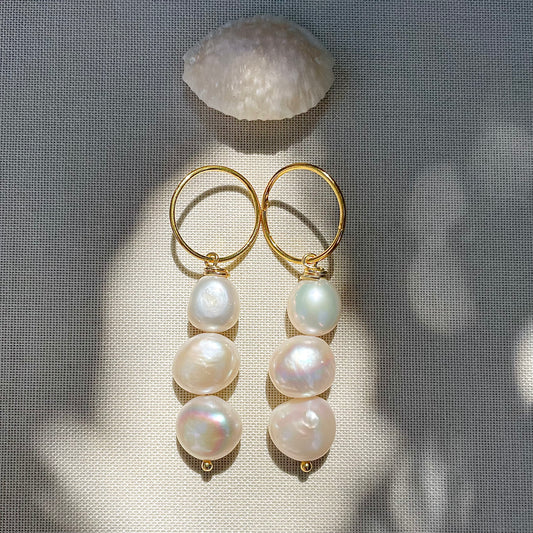 Coastal Collection • Baroque Pearl Lola Drops + Vermeil Hoops.