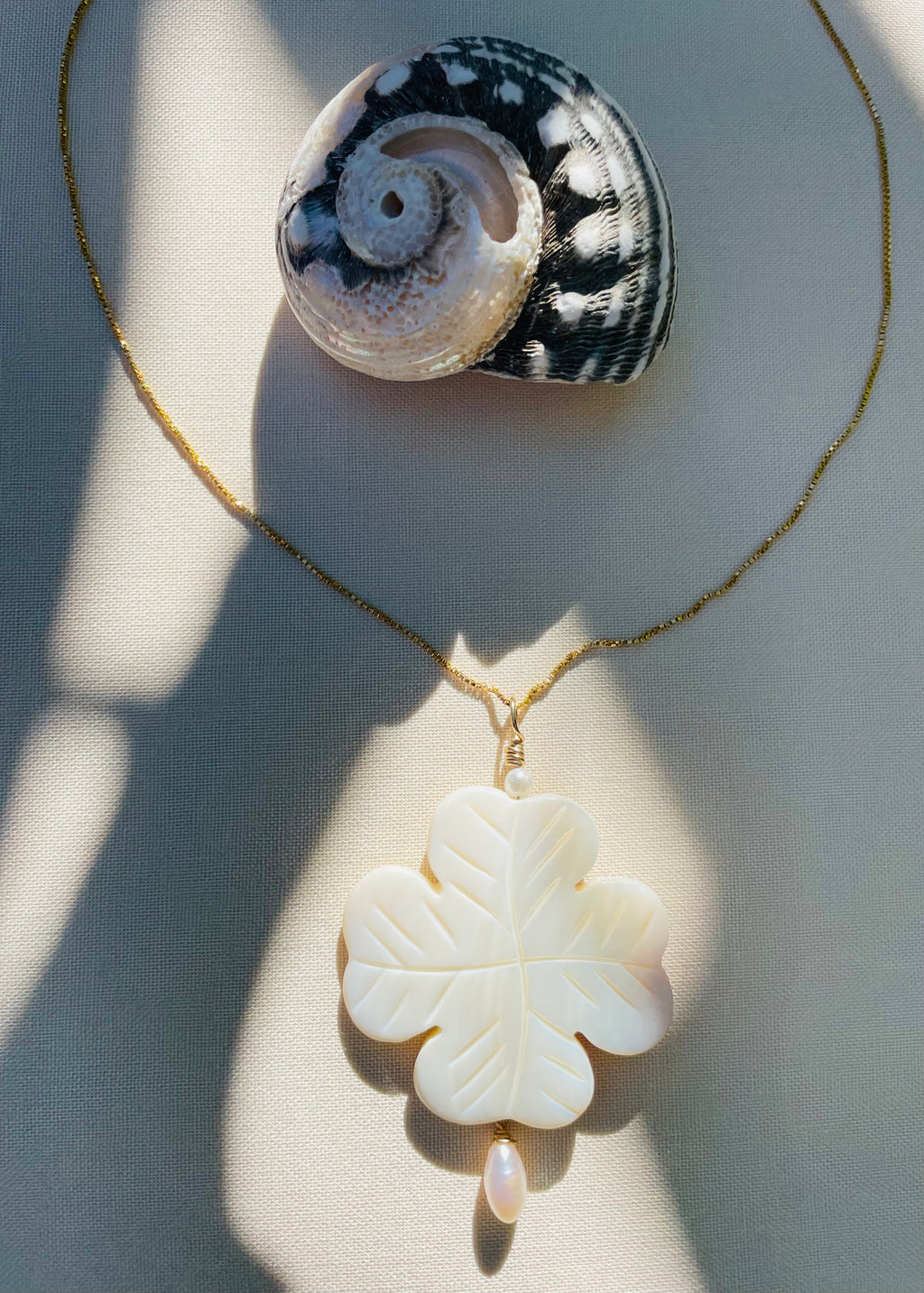 Coastal Collection • Hand-Carved Shell & Pearl Carmela Pendant.