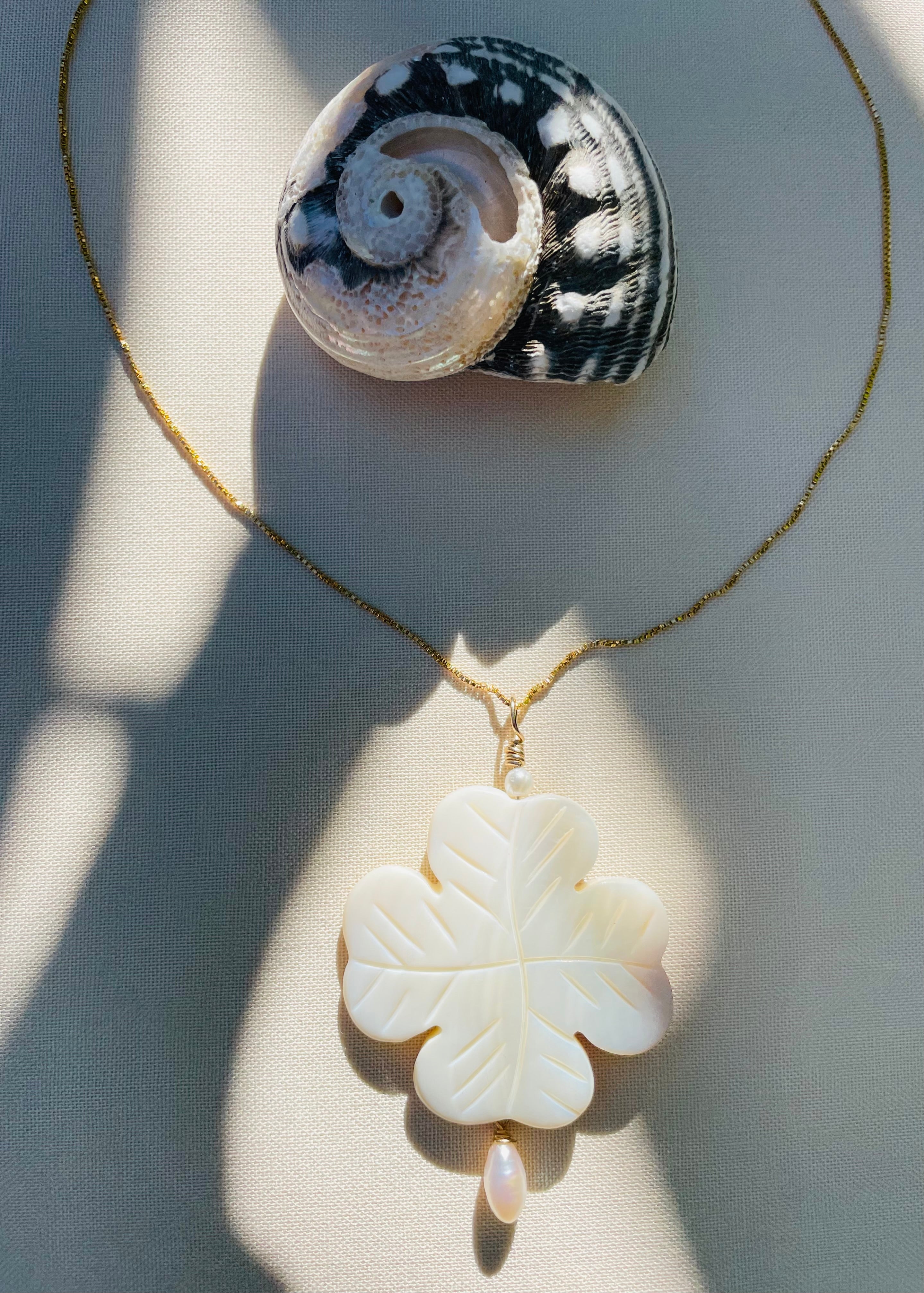 Coastal Collection • Hand-Carved Shell & Pearl Carmela Pendant.