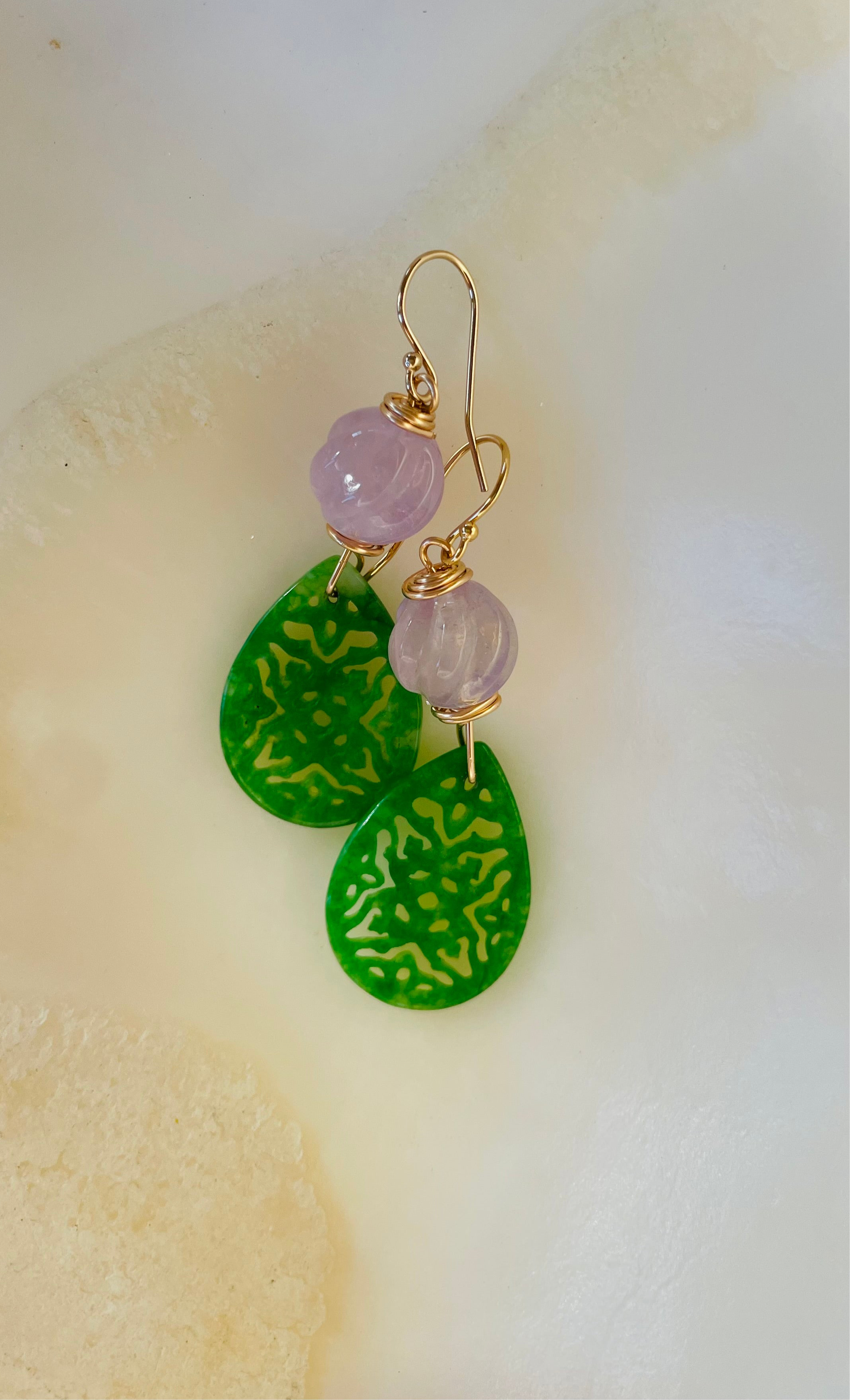 Atlas Collection + Carved Green Quartz + Carved Pink Amethyst