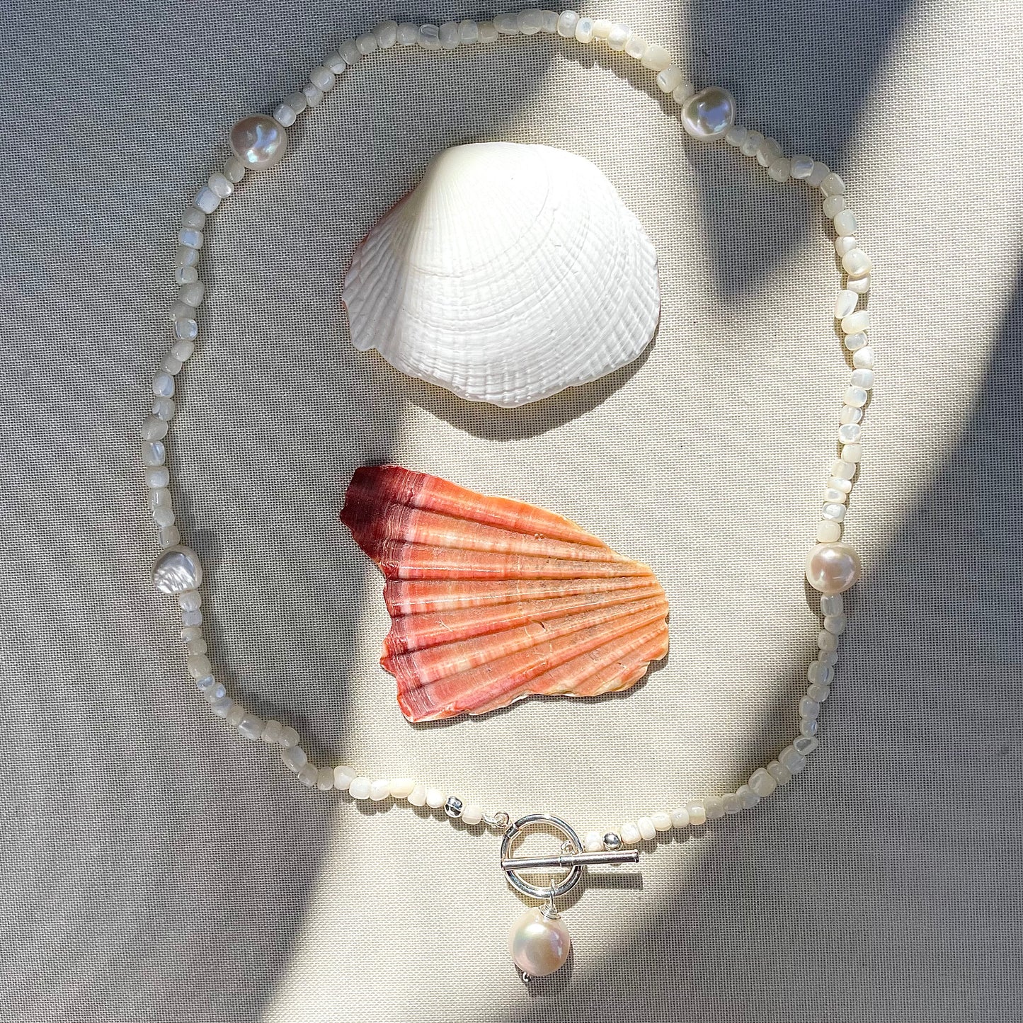 Coastal Collection • Mother of Pearl Shell & Baroque Pearl Luna Necklace