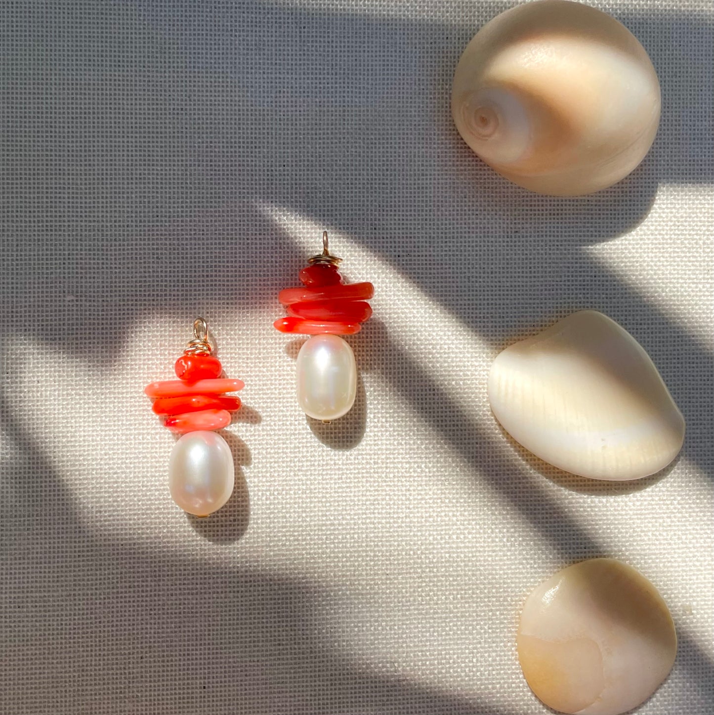 Dahlia Collection • Freshwater Pearl  + Coral Charms.