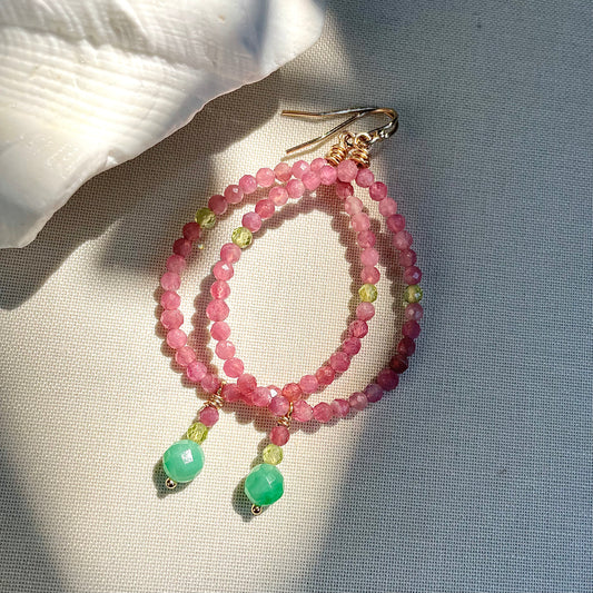 Siren Collection • Pink Tourmaline, Jade & Peridot Drop Earrings.