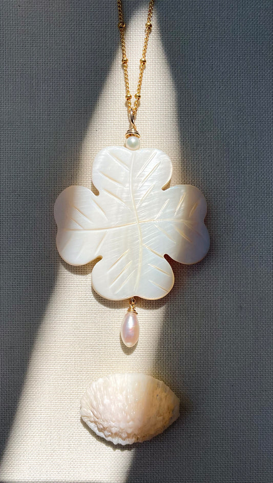 Coastal Collection • Hand-Carved Shell & Pearl Carmela Pendant.