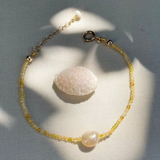 Coastal Collection • Yellow Opal & Baroque Pearl Luna Bracelet