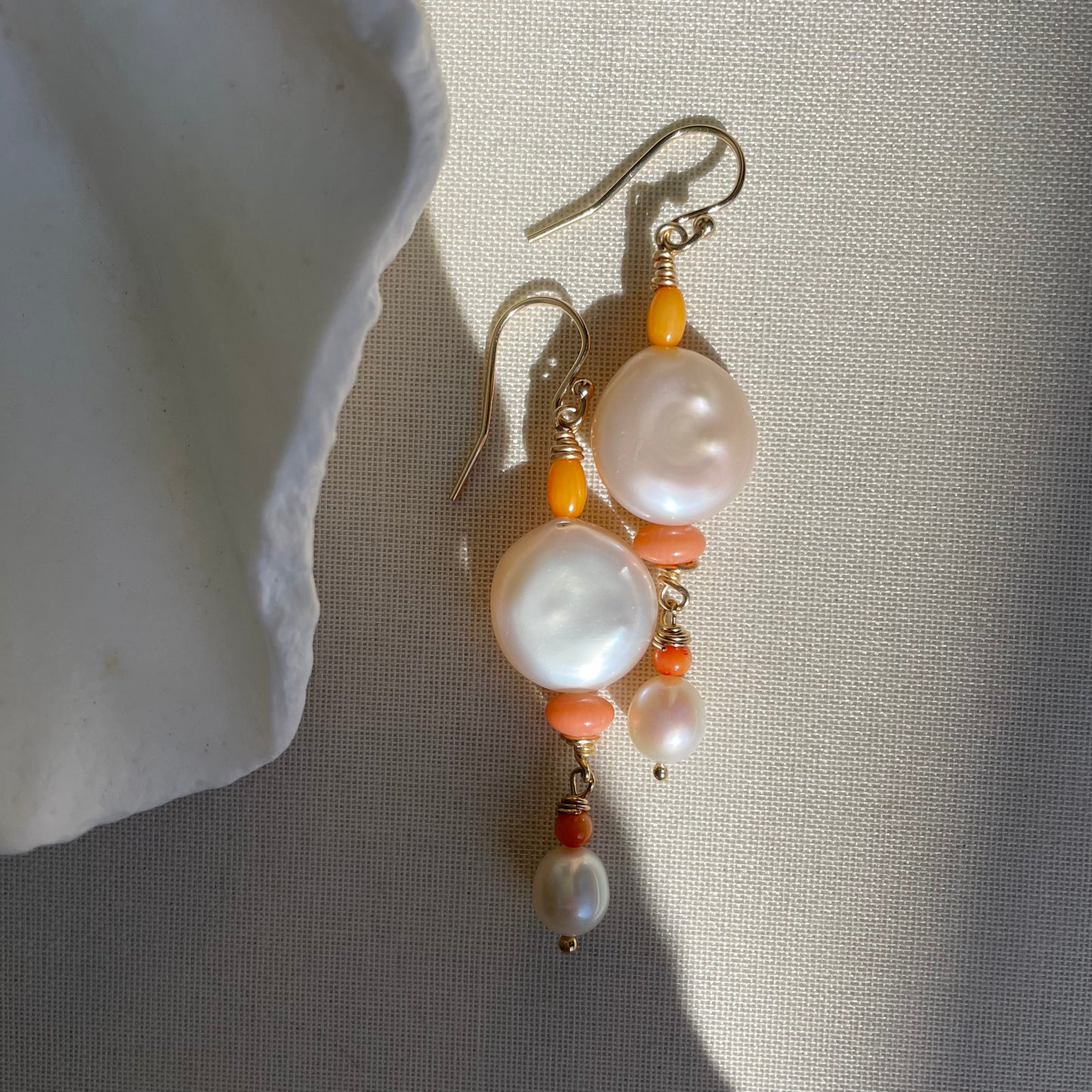 Coastal collection • Pearl & Coral     Fuchsia Drop Earrings.