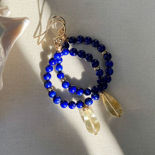 Siren Collection • Lapis Lazuli, Citrine & Gold Filled bead Drop Earrings.