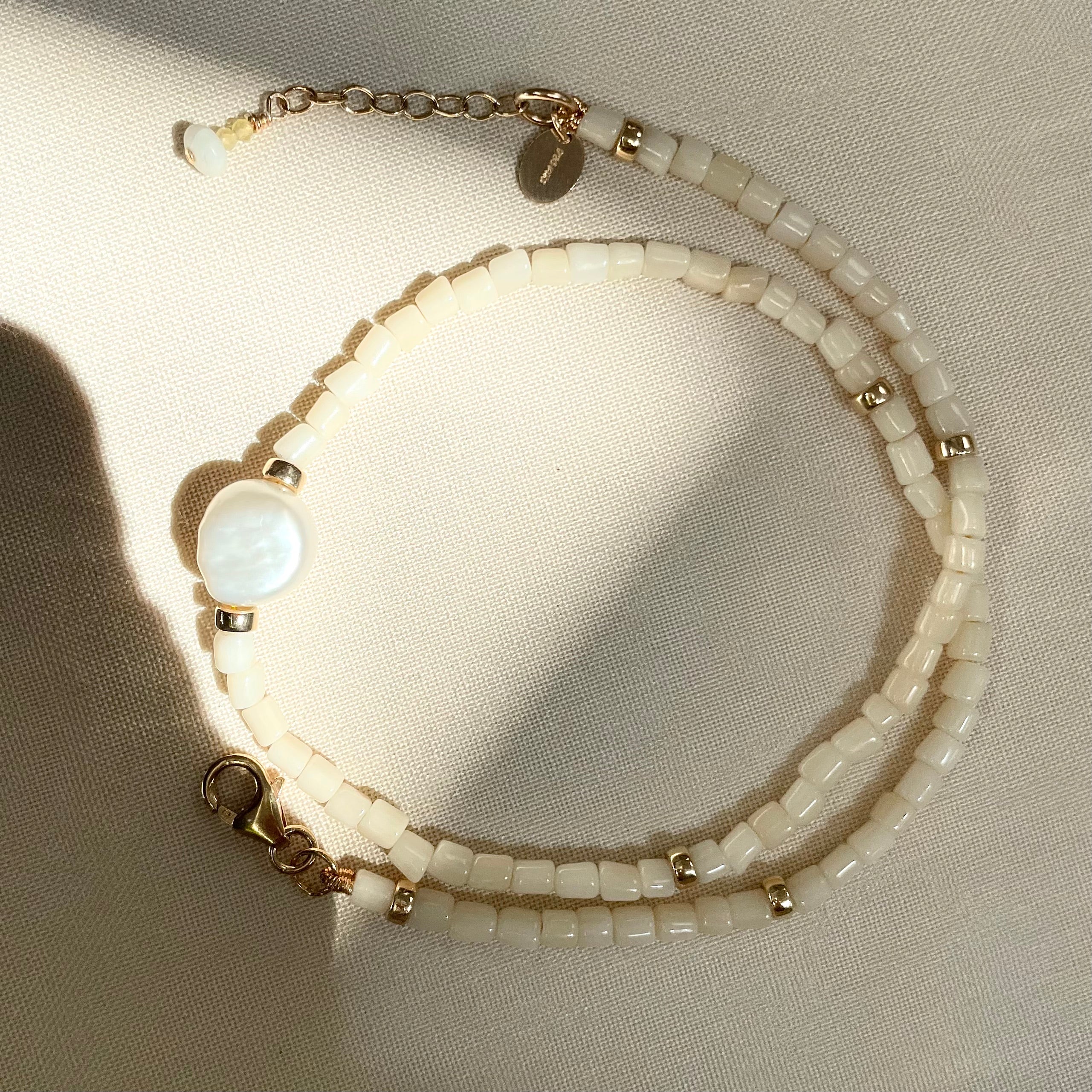 Coastal Collection • Baroque Pearl & Coral double wrap bracelet.