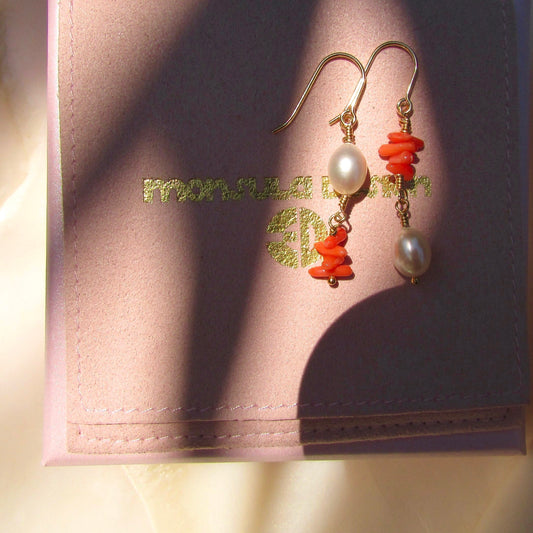 Coastal Collection • Red Coral & Pearl Twist Drops.