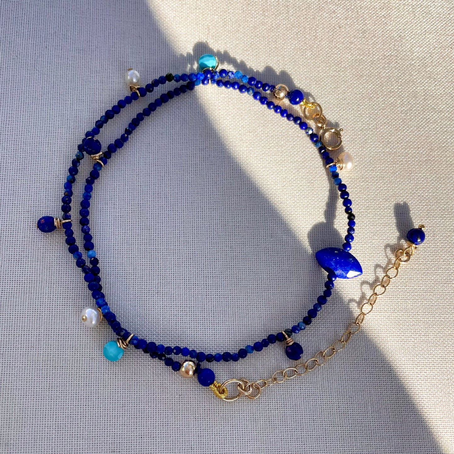 Siren Collection • Turquoise, & Lapis Lazuli & Pearl Double Wrap Bracelet.