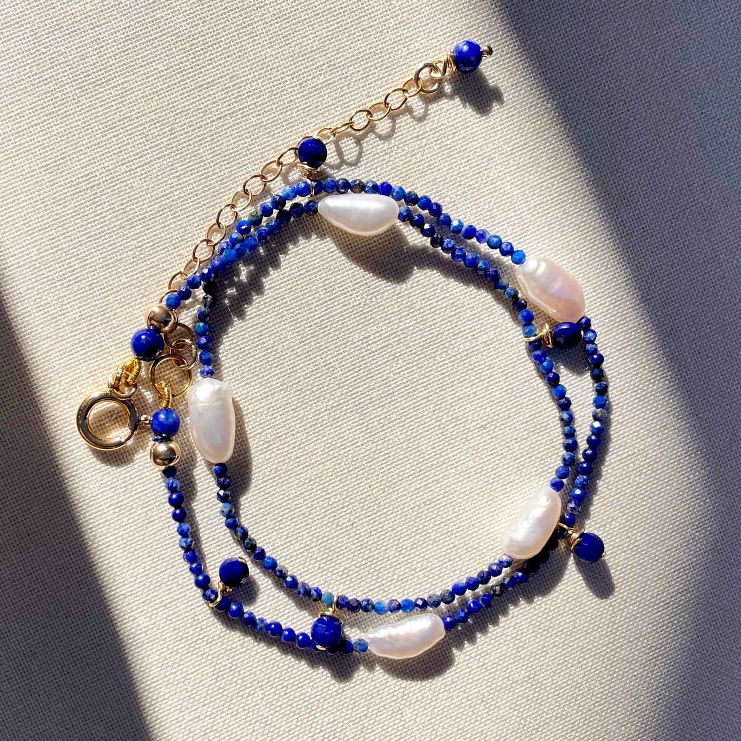 Coastal Collection • Lapis Lazuli & Baroque Pearl Double Wrap Bracelet.