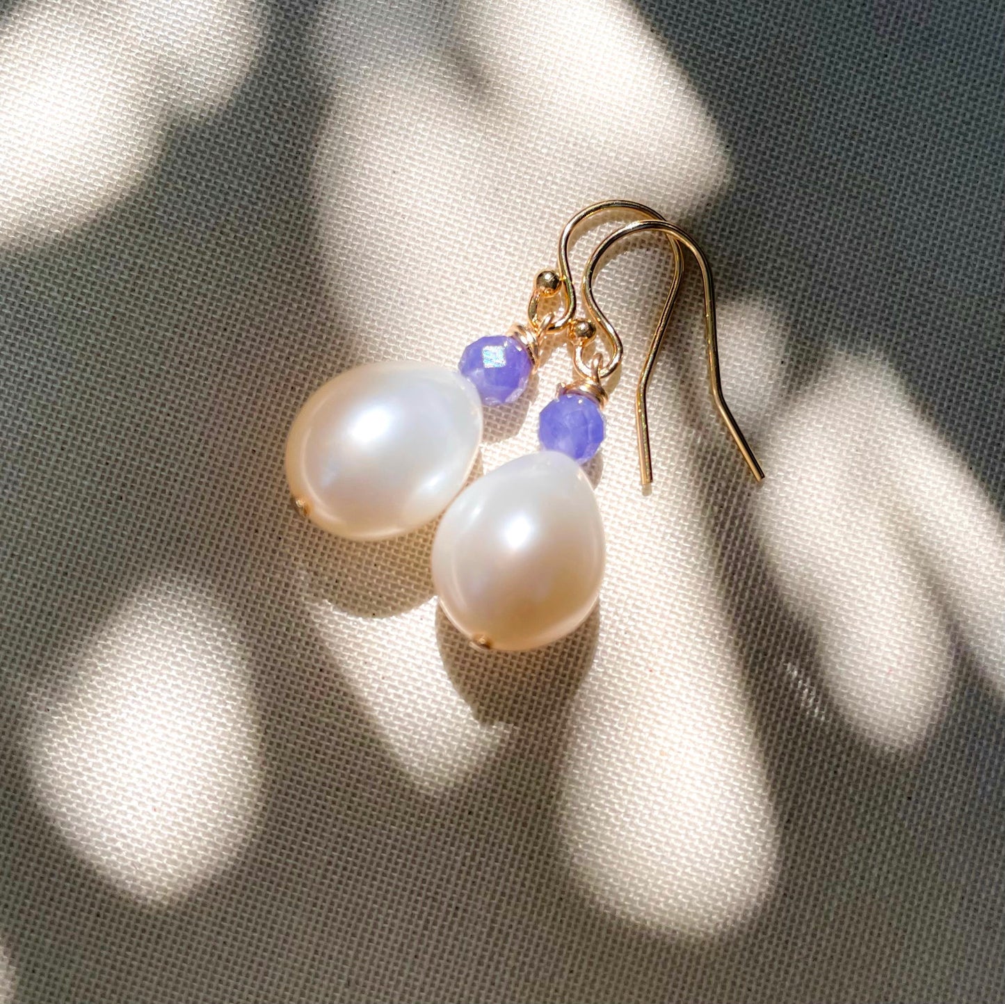 Coastal Collection • Lilac Tanzanite  & Pear Shaped Pearl Drop Earrings.