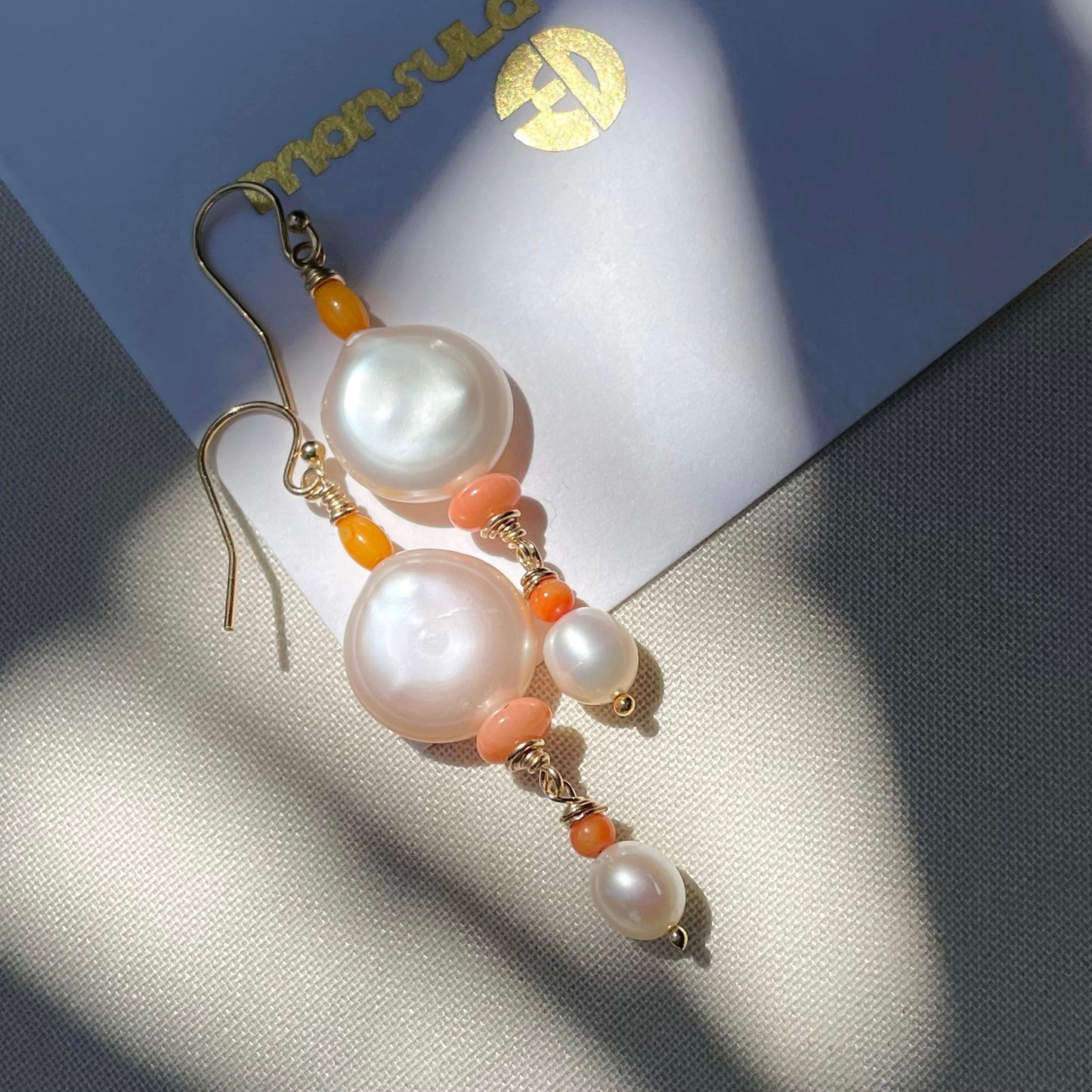 Coastal collection • Pearl & Coral     Fuchsia Drop Earrings.