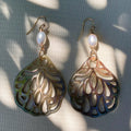 Coastal Collection • Large Filigree ‘Toffee’ Mother of Pearl Shell & Pearl drops