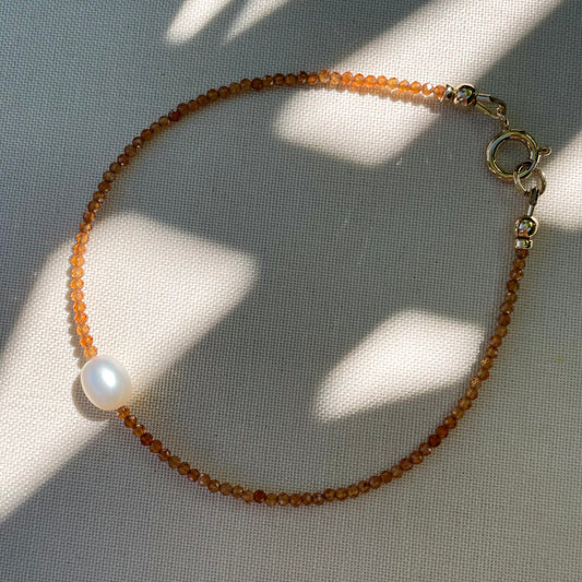 Coastal Collection • Hessonite Garnet & Pearl Luna Beaded Bracelet.